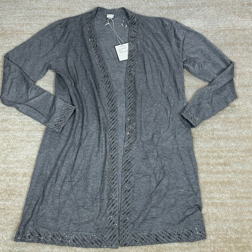 Vila Rhinestone Cardigan Women's Medium Grey Viscose Blend